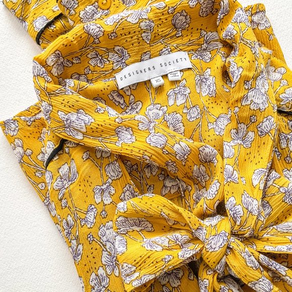 Designers Society Floral Print Tie-Neck Blouse in Sunflower Yellow Size XS - Picture 5 of 7